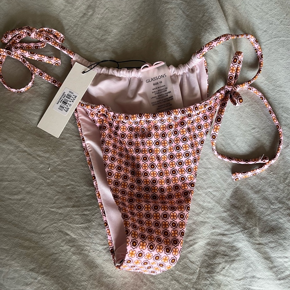 NWT - Glassons Pink Patterned Bikini Bottom - Sz 6